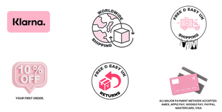 Set of promotional icons and logos for Klarna and shipping services on a white background
