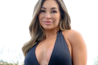 AJ Bunker from Love island wearing The Lace Me Up Swimsuit