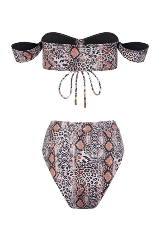 Leopard print bikini set on a white background