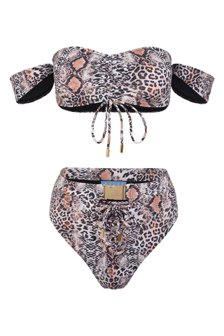 Leopard print bikini set on a white background
