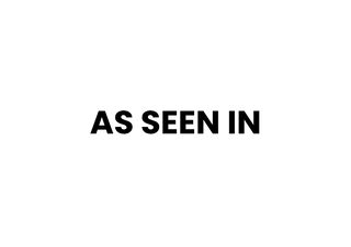 Text 'AS SEEN IN' in black on a white background