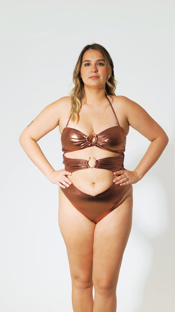 Bronze Medusa Cut-Out Swimsuit - 12 360 view