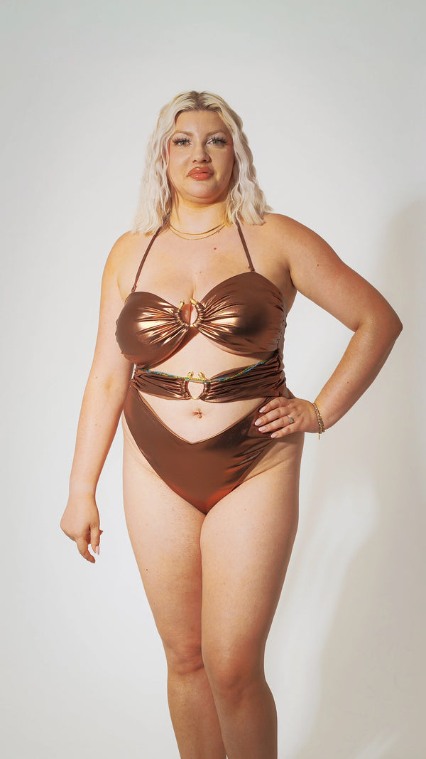 Bronze Medusa Cut-Out Swimsuit - 14 360 view