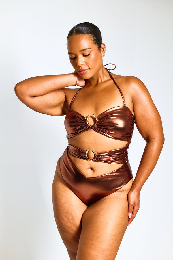 Bronze Medusa Cut-Out Swimsuit - 16-18